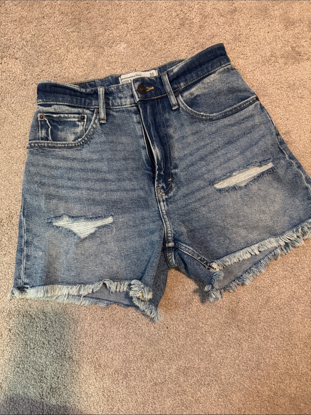 Abercrombie & Fitch Distressed Light Blue High-Rise Denim Shorts